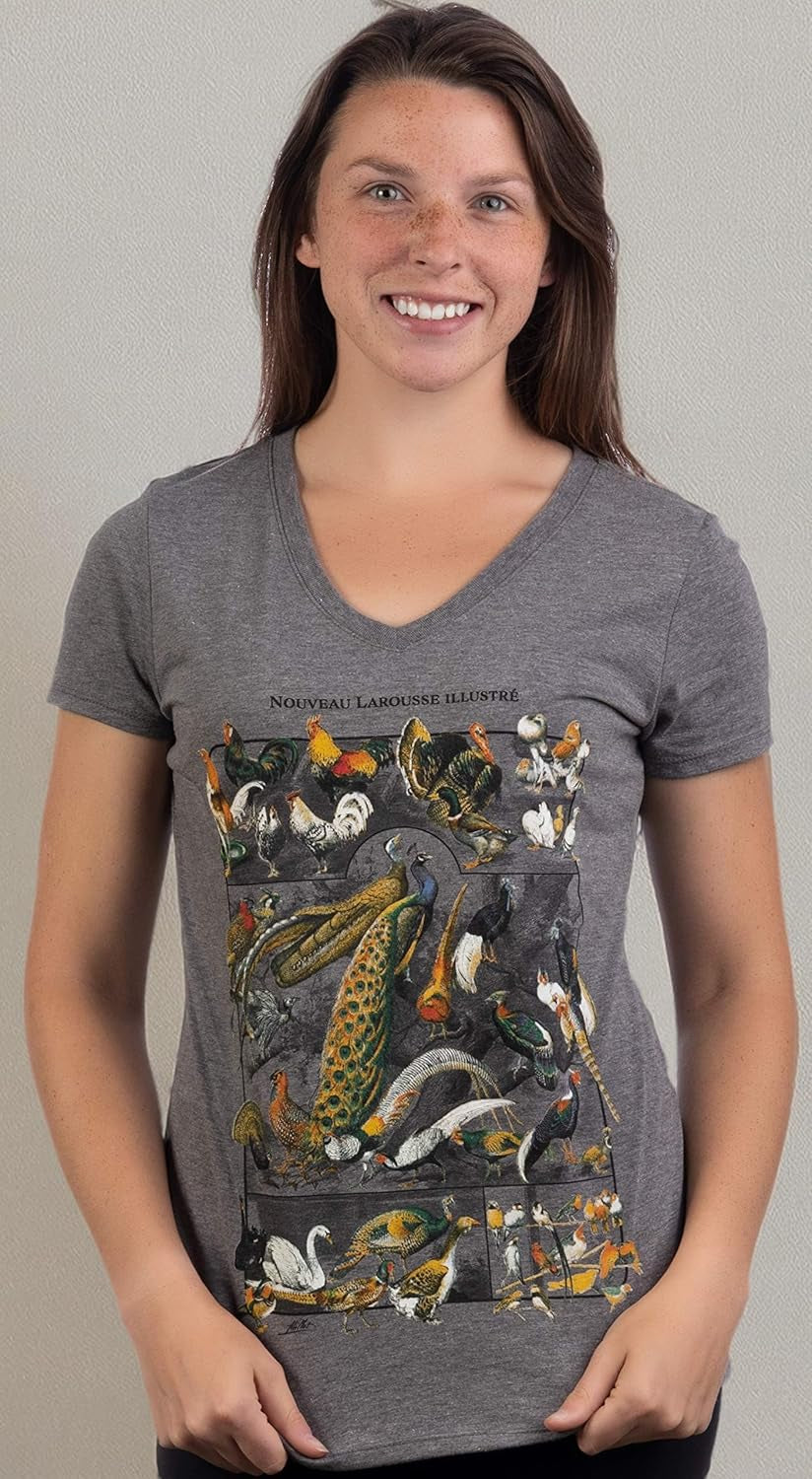 Vintage Nature Art Print - Cool Unique Illustration V-Neck T-Shirt Top Tee for Women