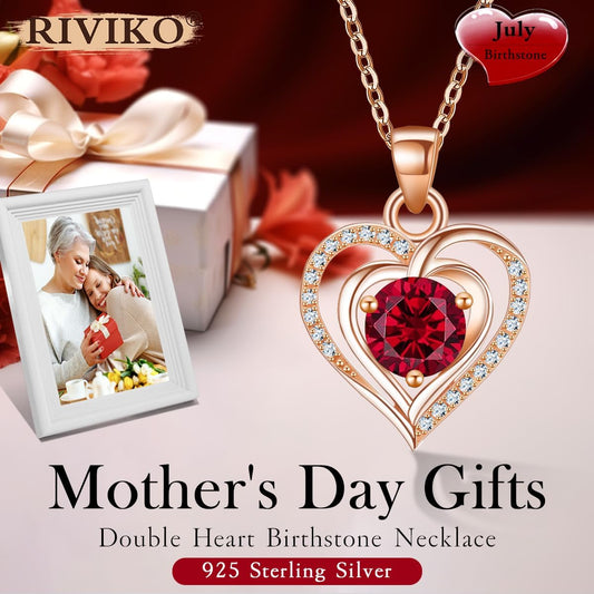 Heart Birthstone Pendant Necklace for Women 925 Sterling Silver Zirconia Necklaces Valentine'S Day Anniversary Birthday Mothers Day Jewelry Gifts for Her Mother Wife