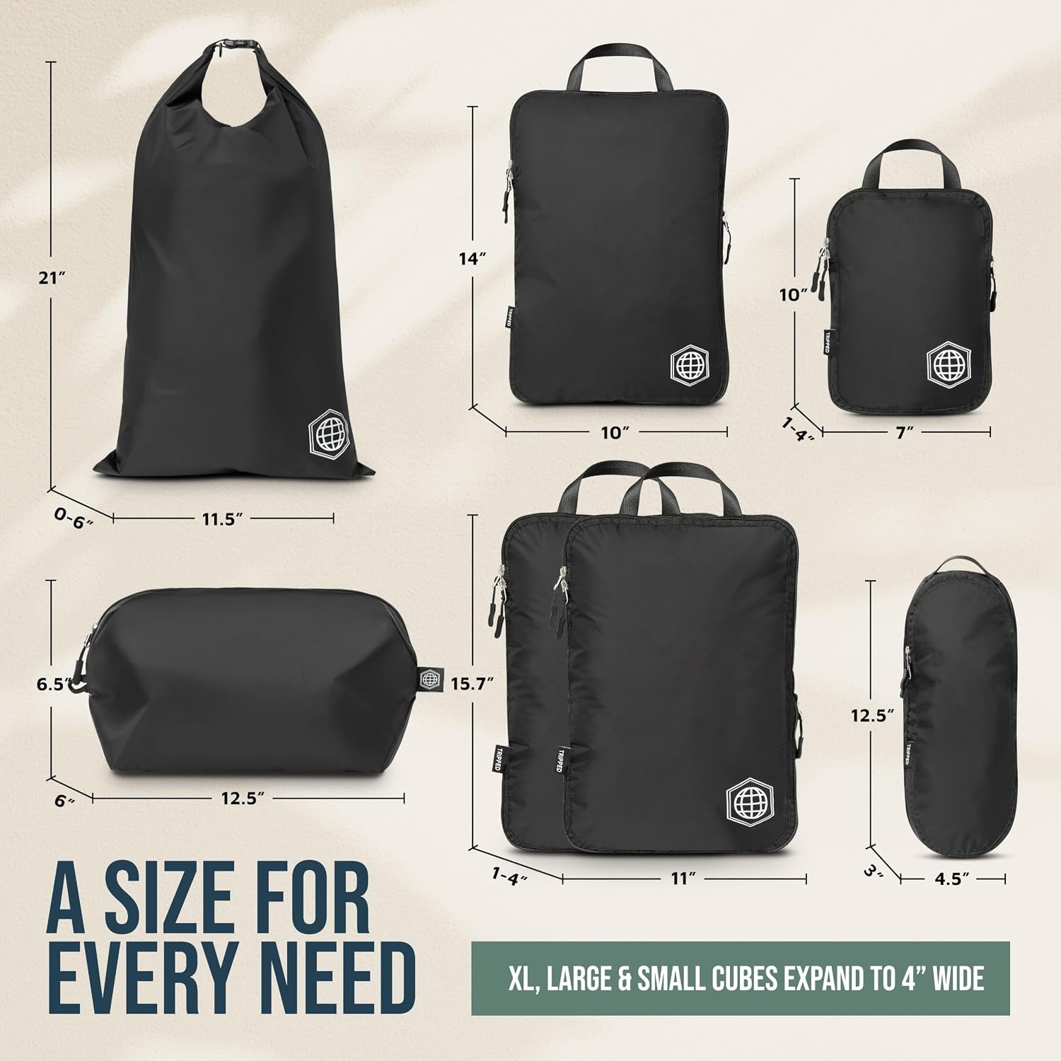 Large Compression Packing Cubes 7-Piece Set for Travel