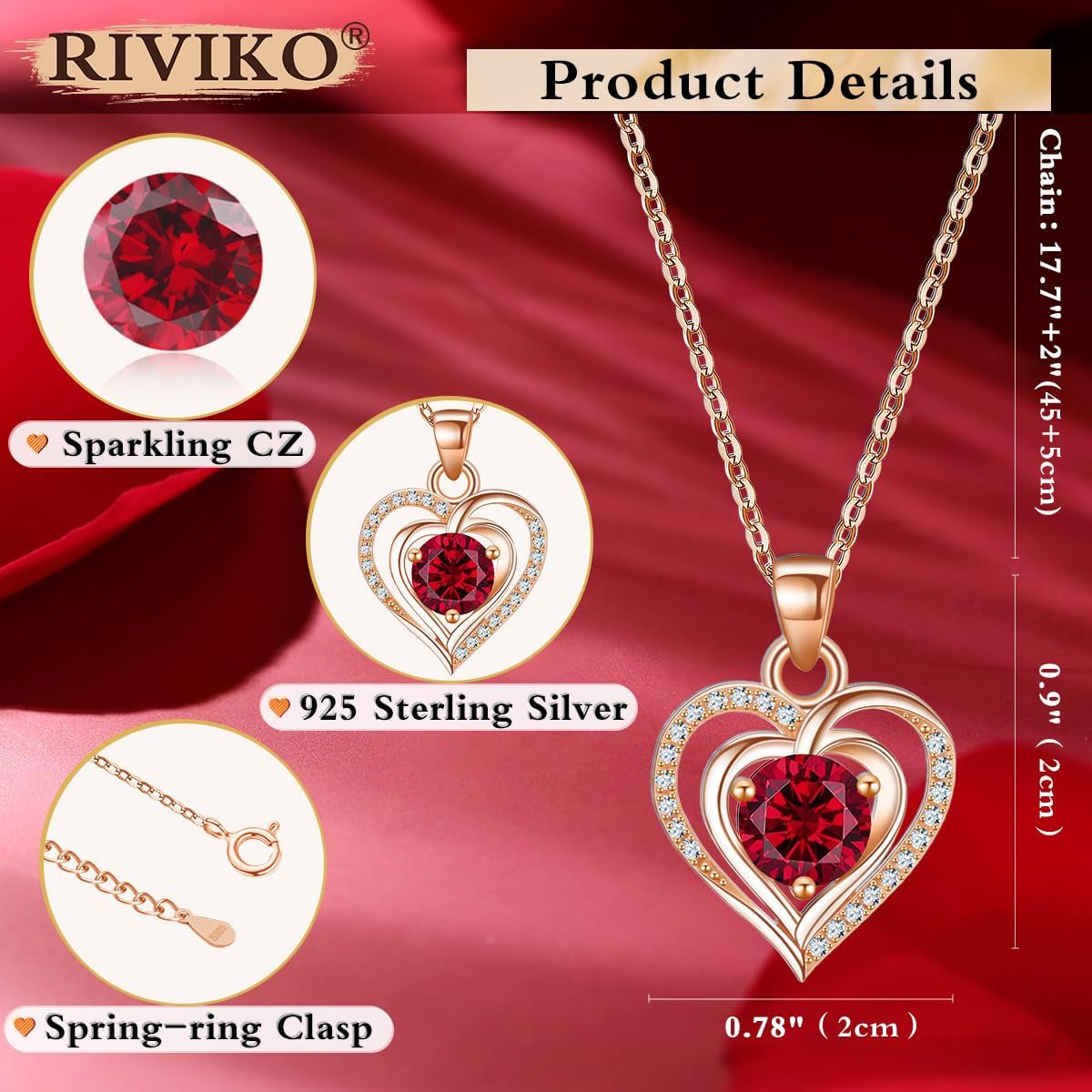 Heart Birthstone Pendant Necklace for Women 925 Sterling Silver Zirconia Necklaces Valentine'S Day Anniversary Birthday Mothers Day Jewelry Gifts for Her Mother Wife